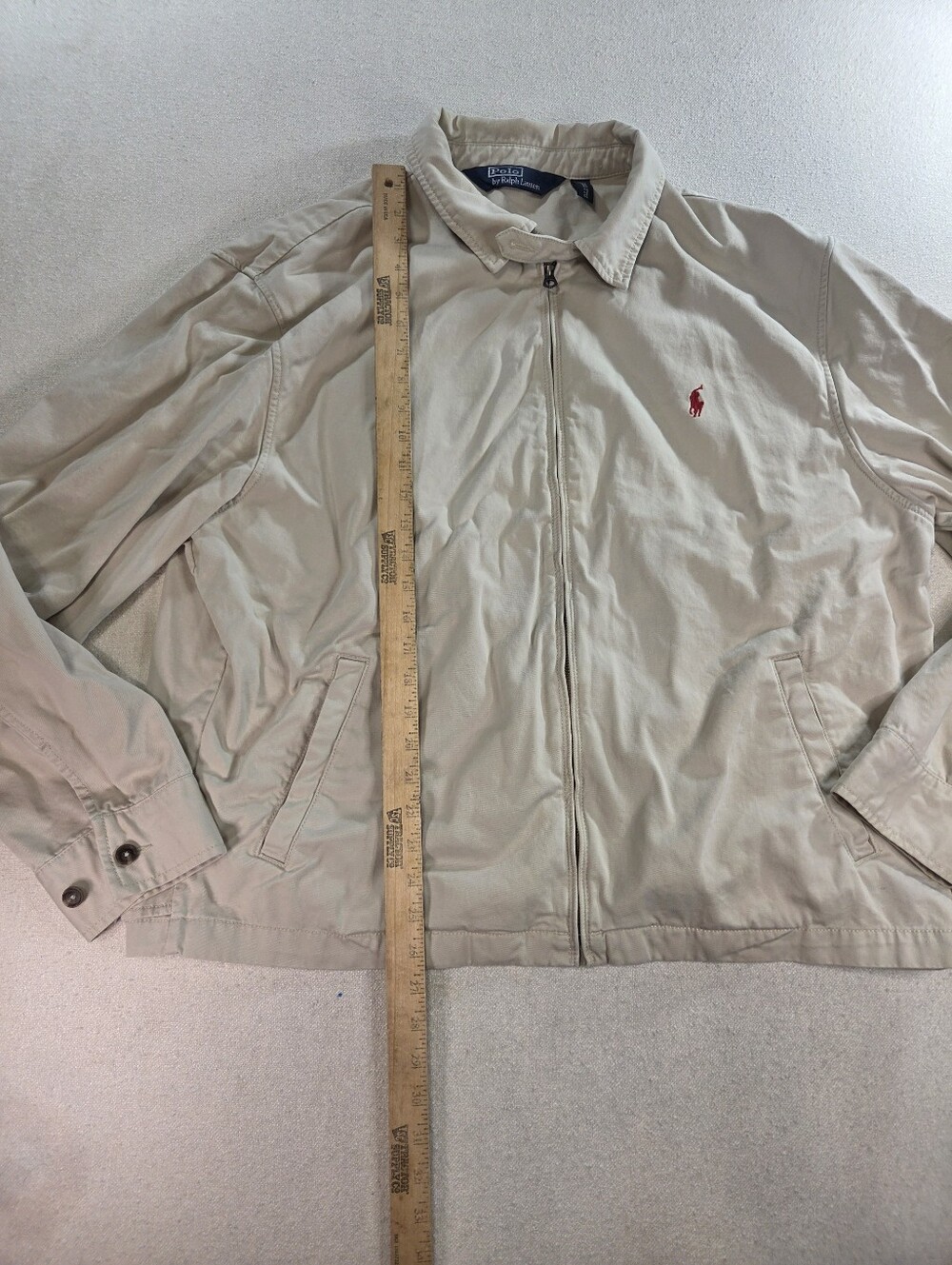Polo Ralph Lauren Harrington Jacket XXL Beige Tan Red Pony Full Zip 100% Cotton - Picture 6 of 9